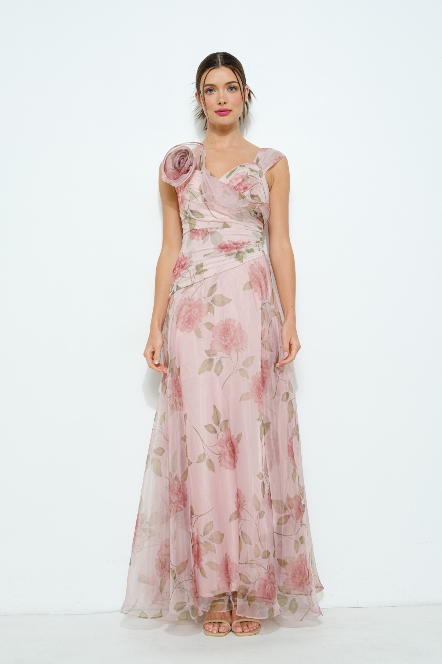 Floral Print Flower Corsage Detail Maxi Dress #23700148