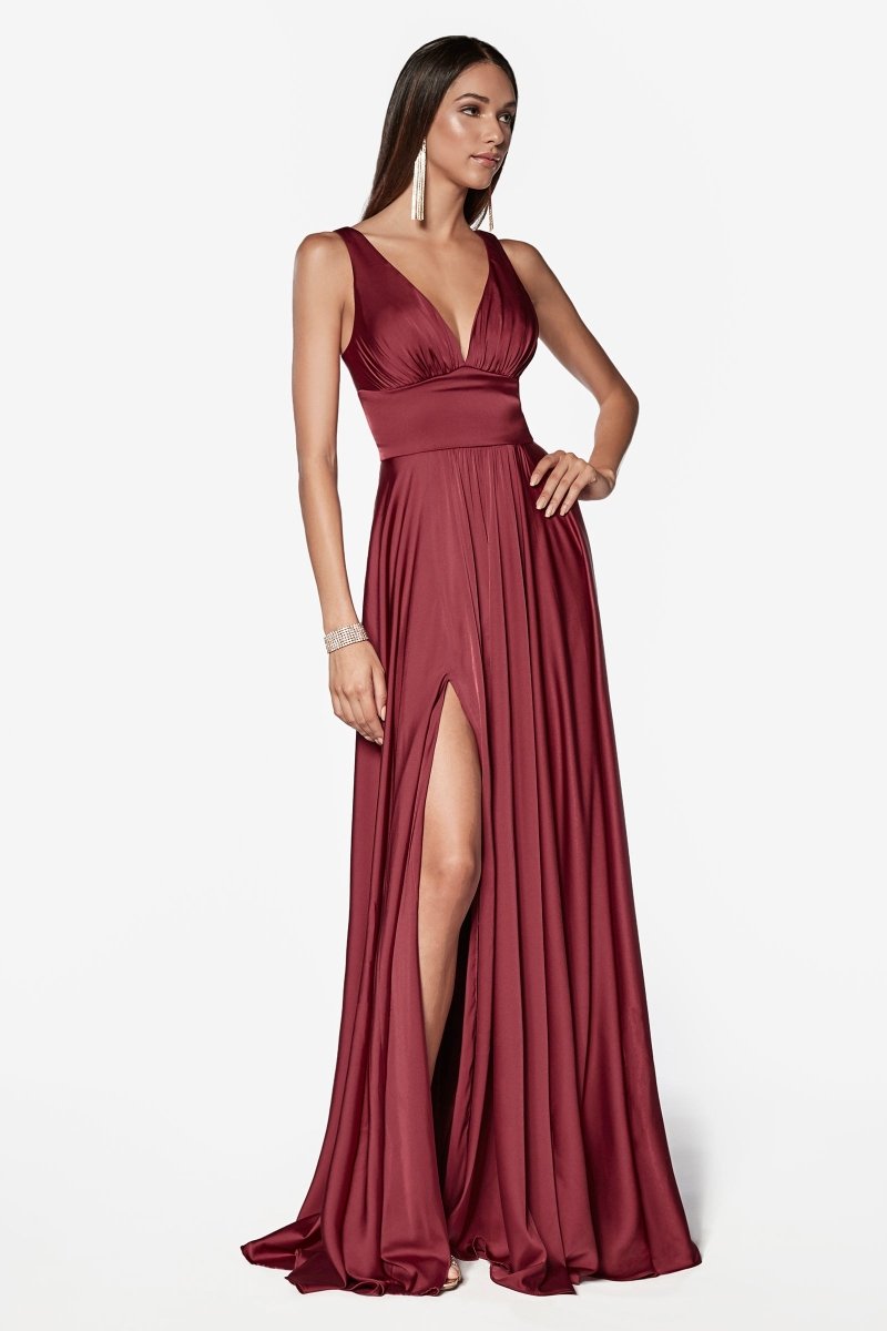 Classic A-Line V-Neck Satin Shirring Bridesmaid Dress #7469