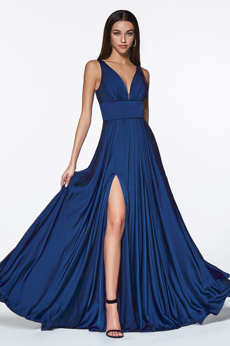 Classic A-Line V-Neck Satin Shirring Bridesmaid Dress #7469