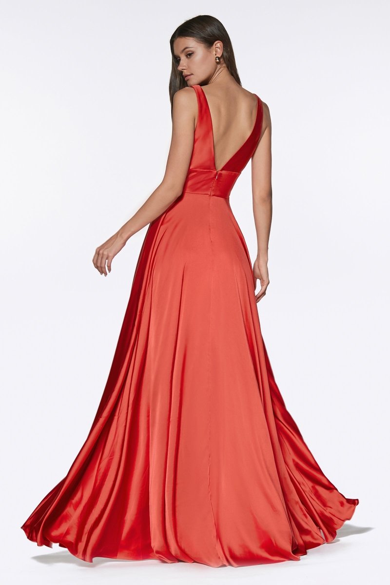 Classic A-Line V-Neck Satin Shirring Bridesmaid Dress #7469