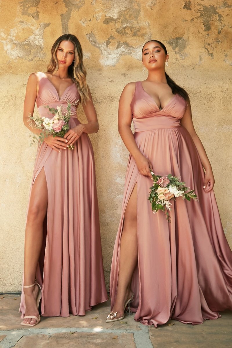 Classic A-Line V-Neck Satin Shirring Bridesmaid Dress #7469