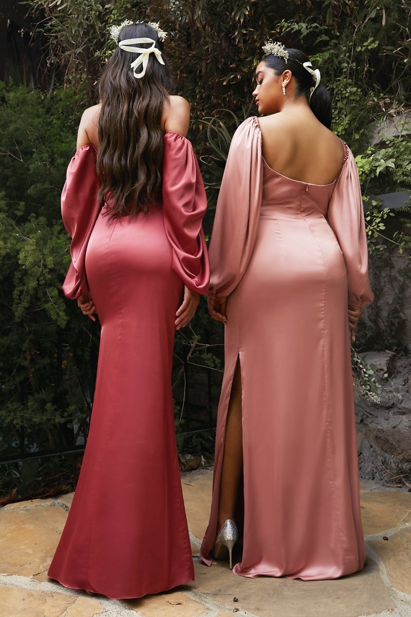 Flattering Sweetheart Soft Satin Slit Long Sleeve Bridesmaid Dress #7482