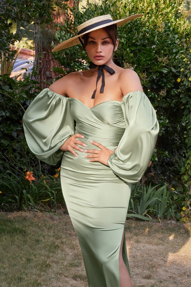 Flattering Sweetheart Soft Satin Slit Long Sleeve Bridesmaid Dress #7482