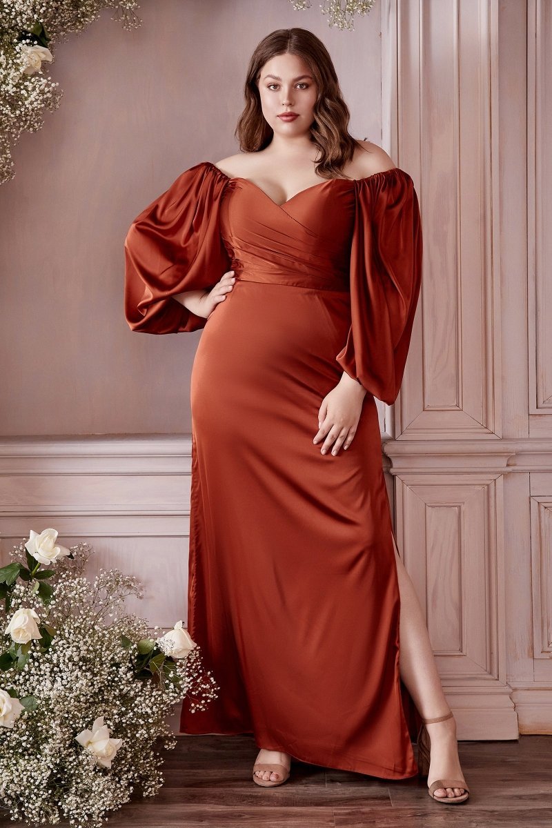 Flattering Sweetheart Soft Satin Slit Long Sleeve Bridesmaid Dress #7482C