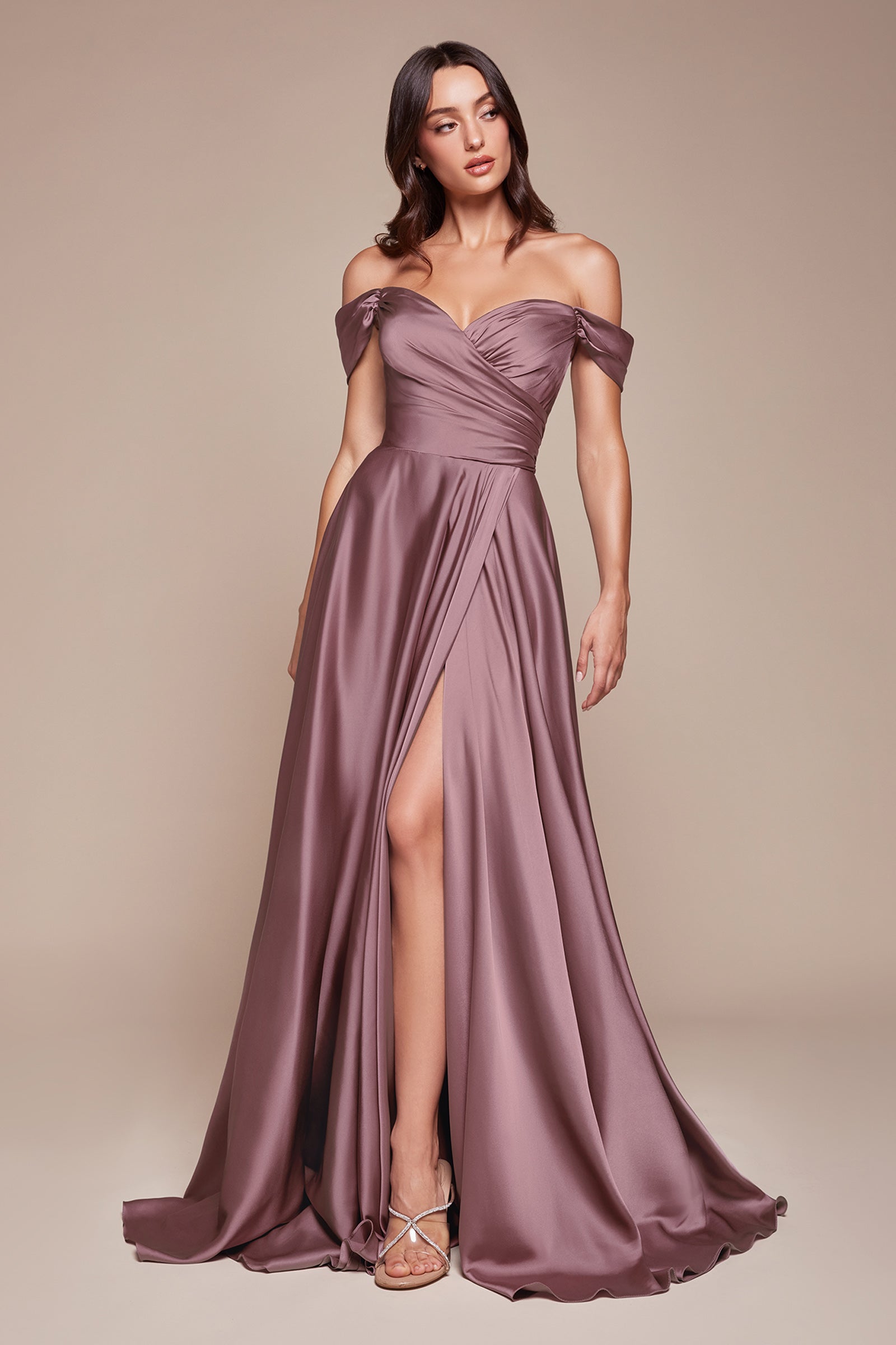 A-Line Satin Off The Shoulder Bridesmaid Dress #7493