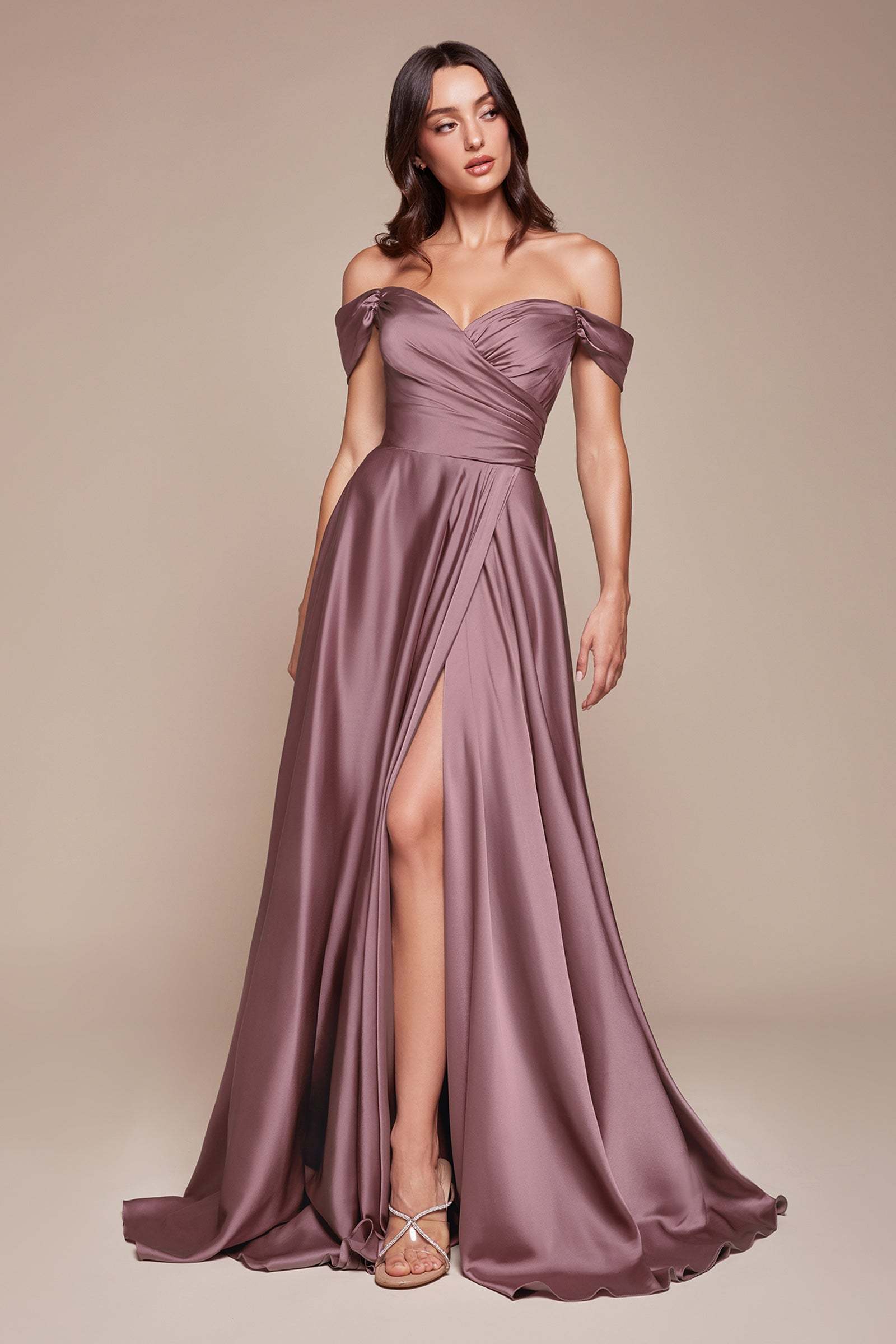A-Line Satin Off The Shoulder Bridesmaid Dress #7493