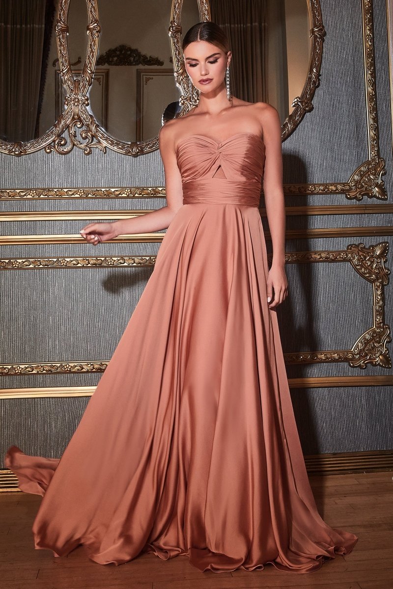 ​Modern A-Line Keyhole Gathered Strapless Satin Bridesmaid Dress #7496