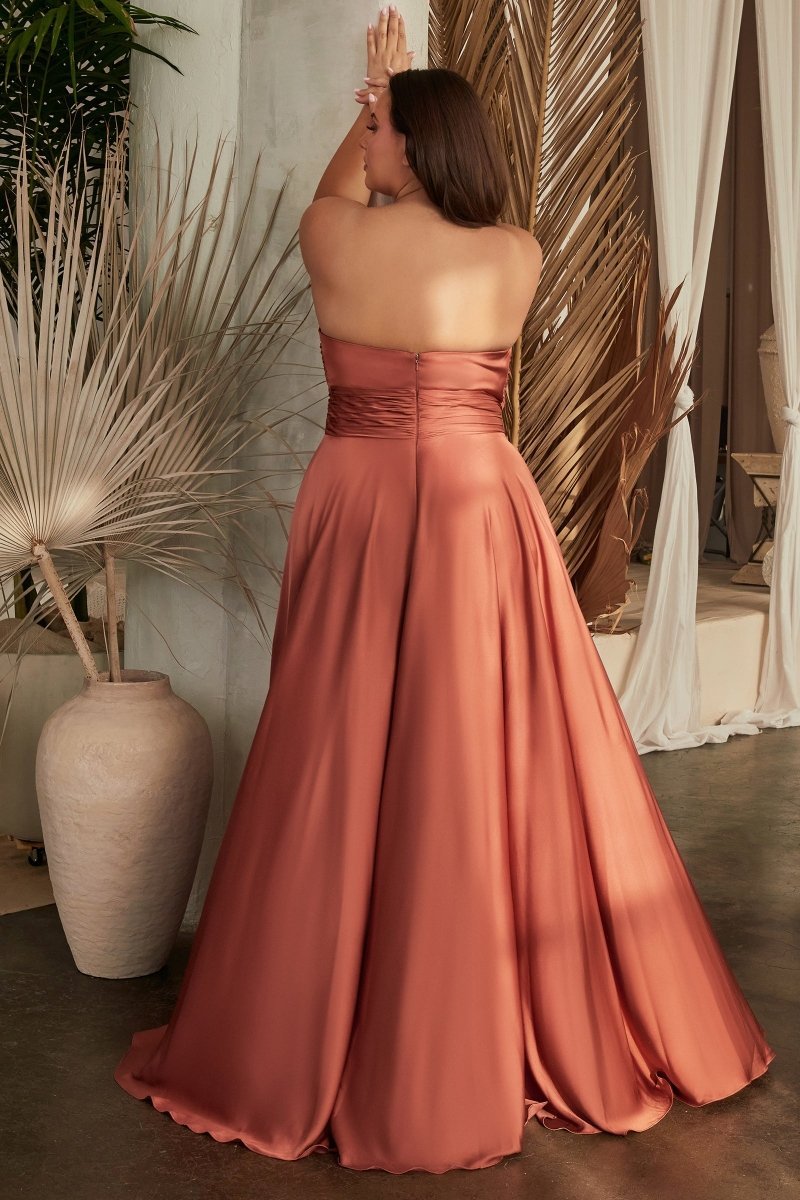 A-Line Satin Keyhole Gathered Strapless Bodice Bridesmaid Dress #7496C