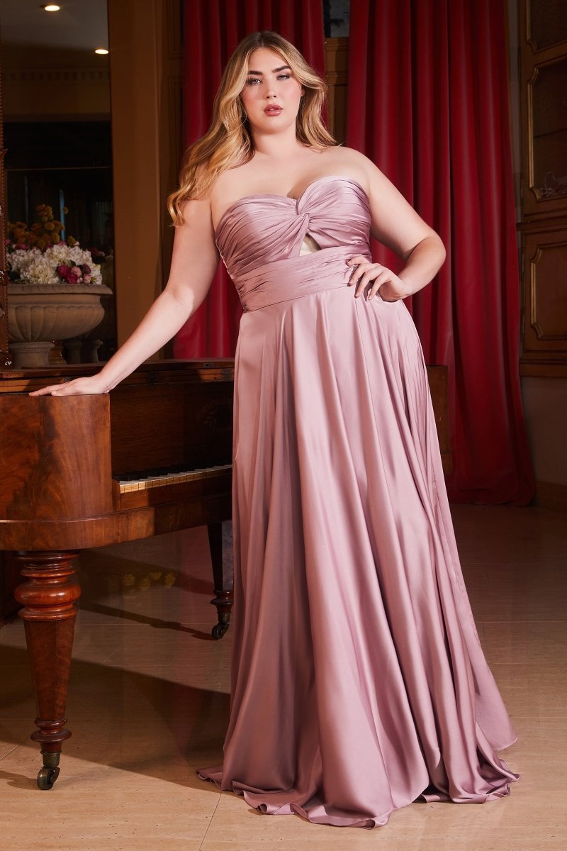 A-Line Satin Keyhole Gathered Strapless Bodice Bridesmaid Dress #7496C