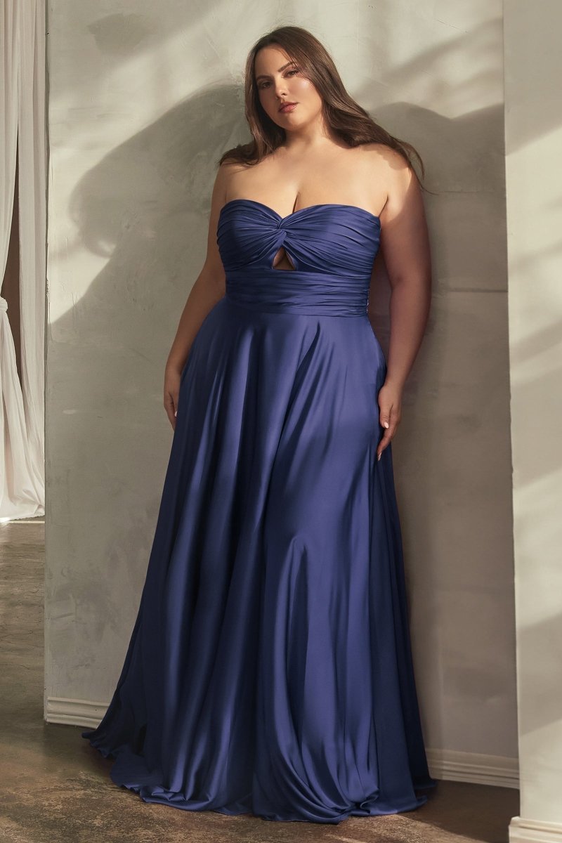 A-Line Satin Keyhole Gathered Strapless Bodice Bridesmaid Dress #7496C
