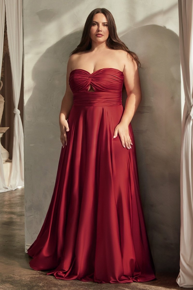 A-Line Satin Keyhole Gathered Strapless Bodice Bridesmaid Dress #7496C