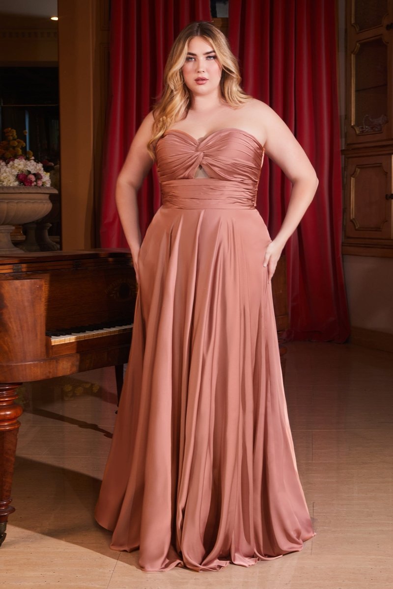 A-Line Satin Keyhole Gathered Strapless Bodice Bridesmaid Dress #7496C