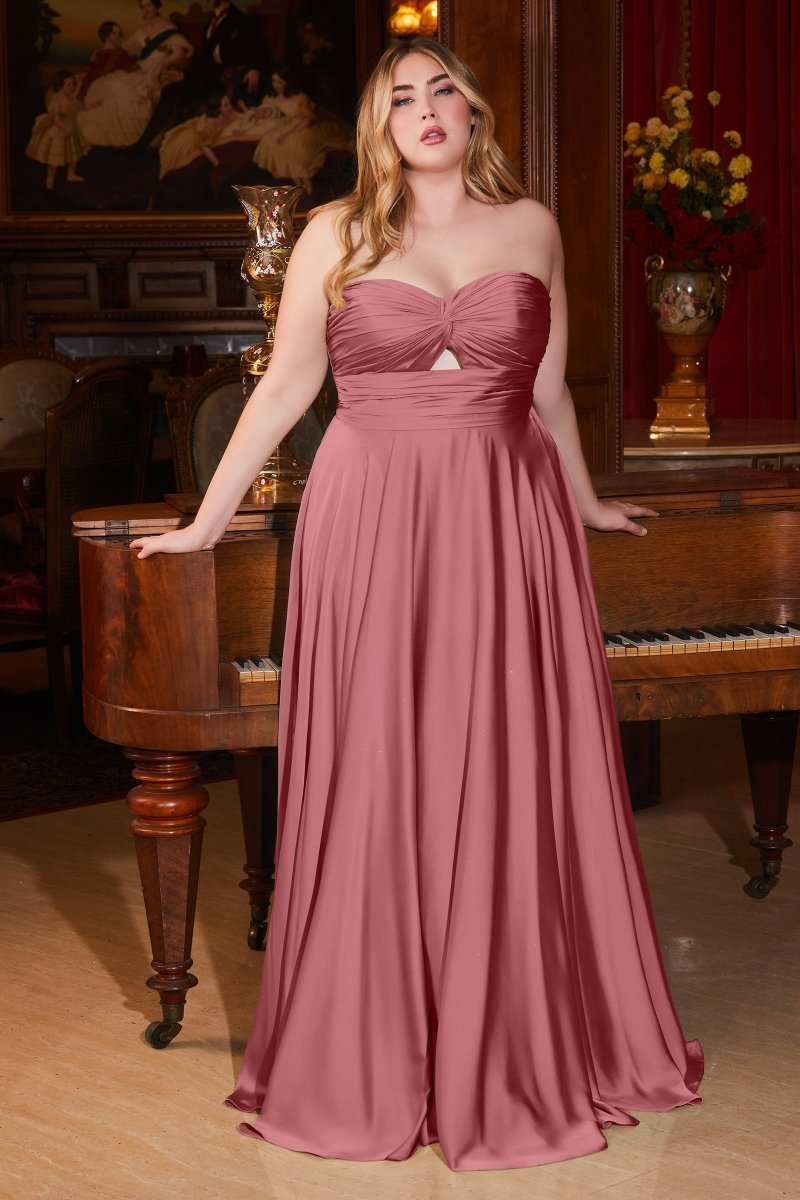 A-Line Satin Keyhole Gathered Strapless Bodice Bridesmaid Dress #7496C