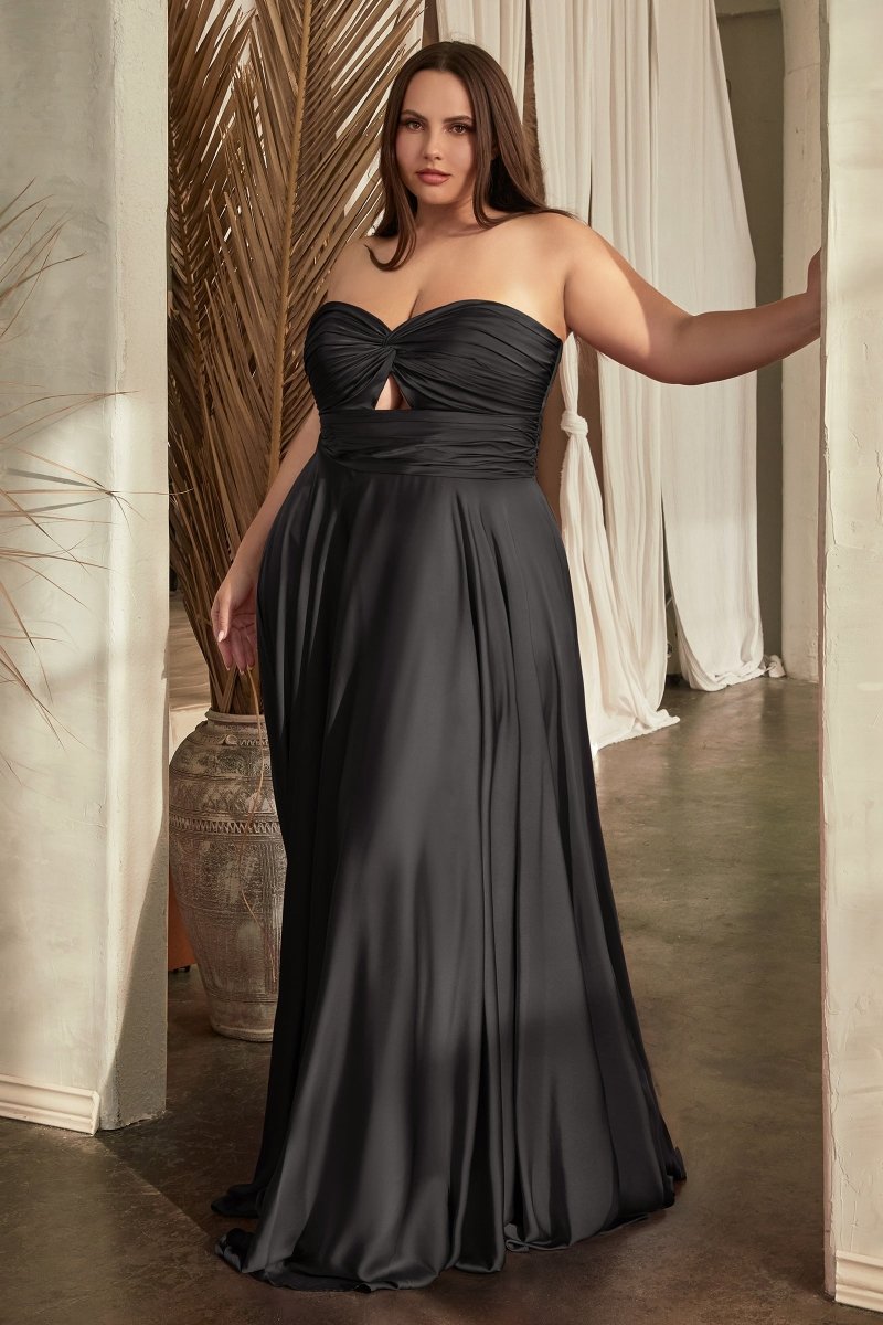 A-Line Satin Keyhole Gathered Strapless Bodice Bridesmaid Dress #7496C