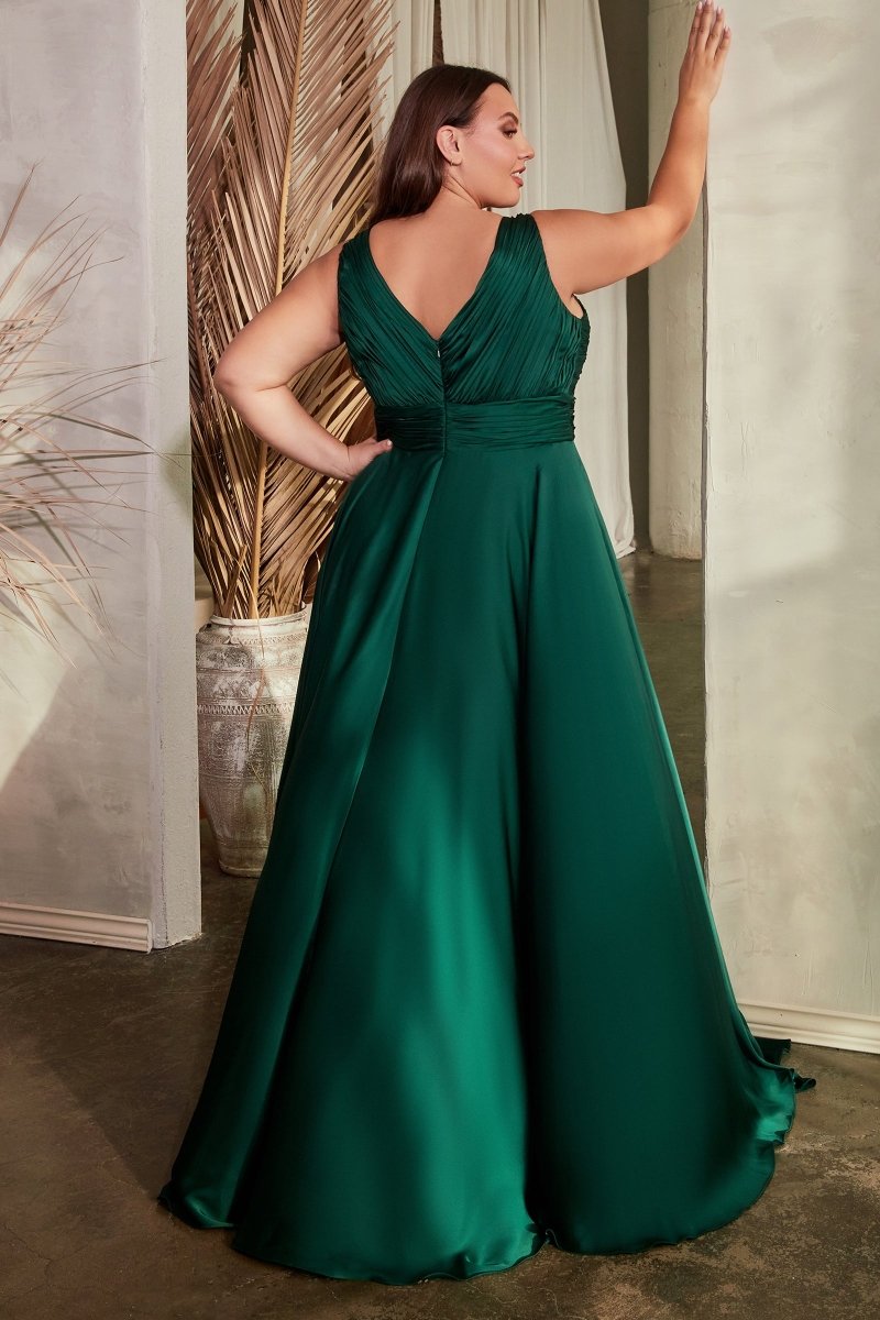 A-Line Keyhole Twisted Bodice Straps Satin Plus Size Bridesmaid Dress #7497C