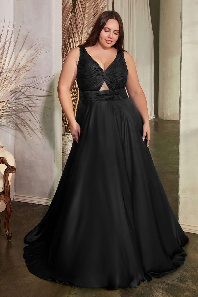 A-Line Keyhole Twisted Bodice Straps Satin Plus Size Bridesmaid Dress