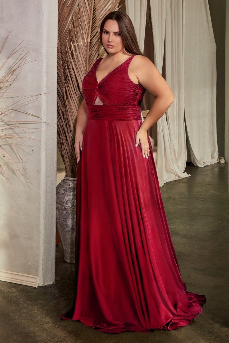A-Line Keyhole Twisted Bodice Straps Satin Plus Size Bridesmaid Dress #7497C