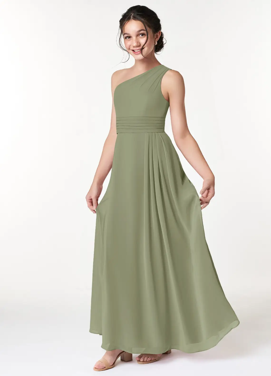 A-Line Pleated Chiffon Pistachio Junior Bridesmaid Dress