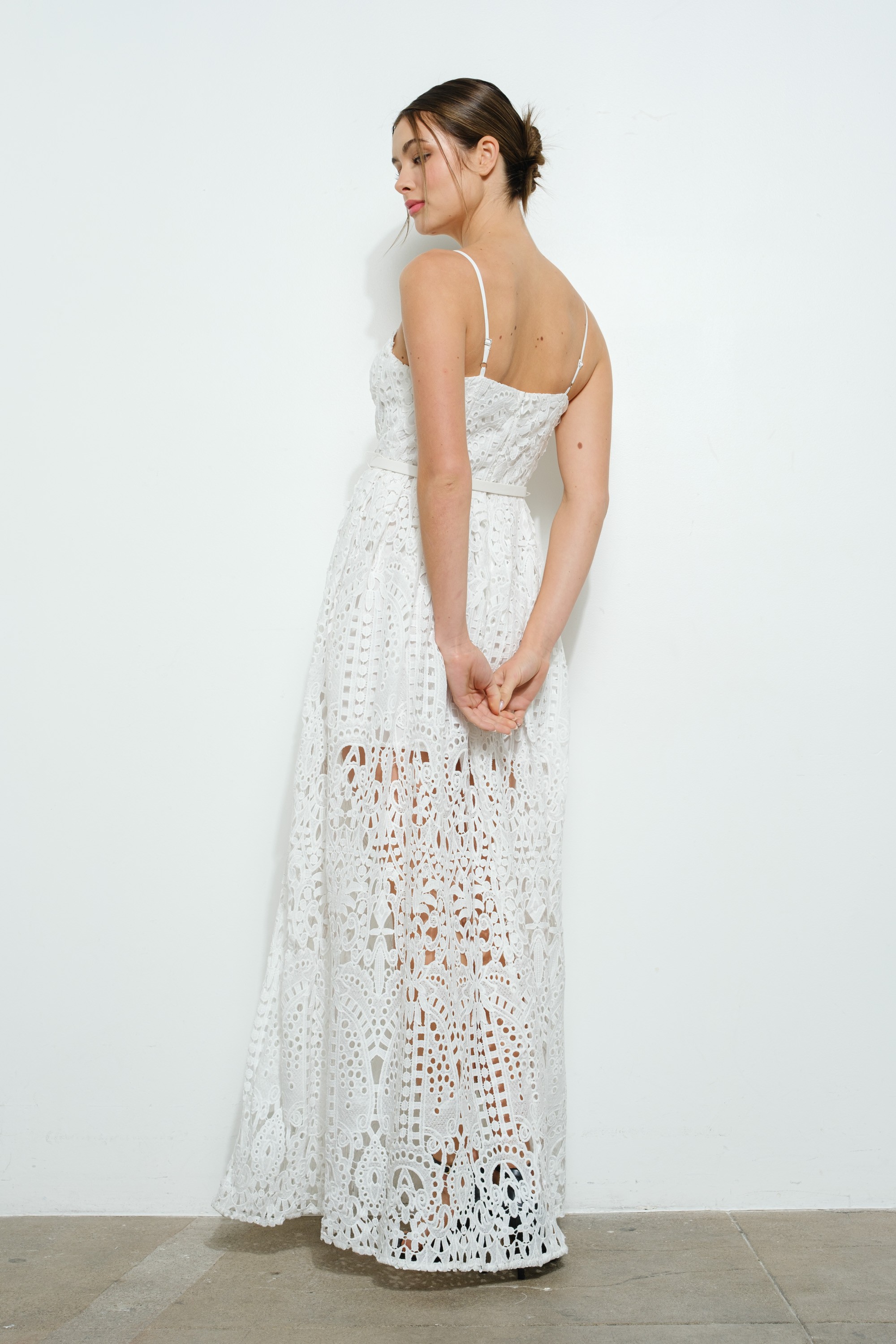 Lace Maxi Spaghetti Strap Dress With Belt #23642860