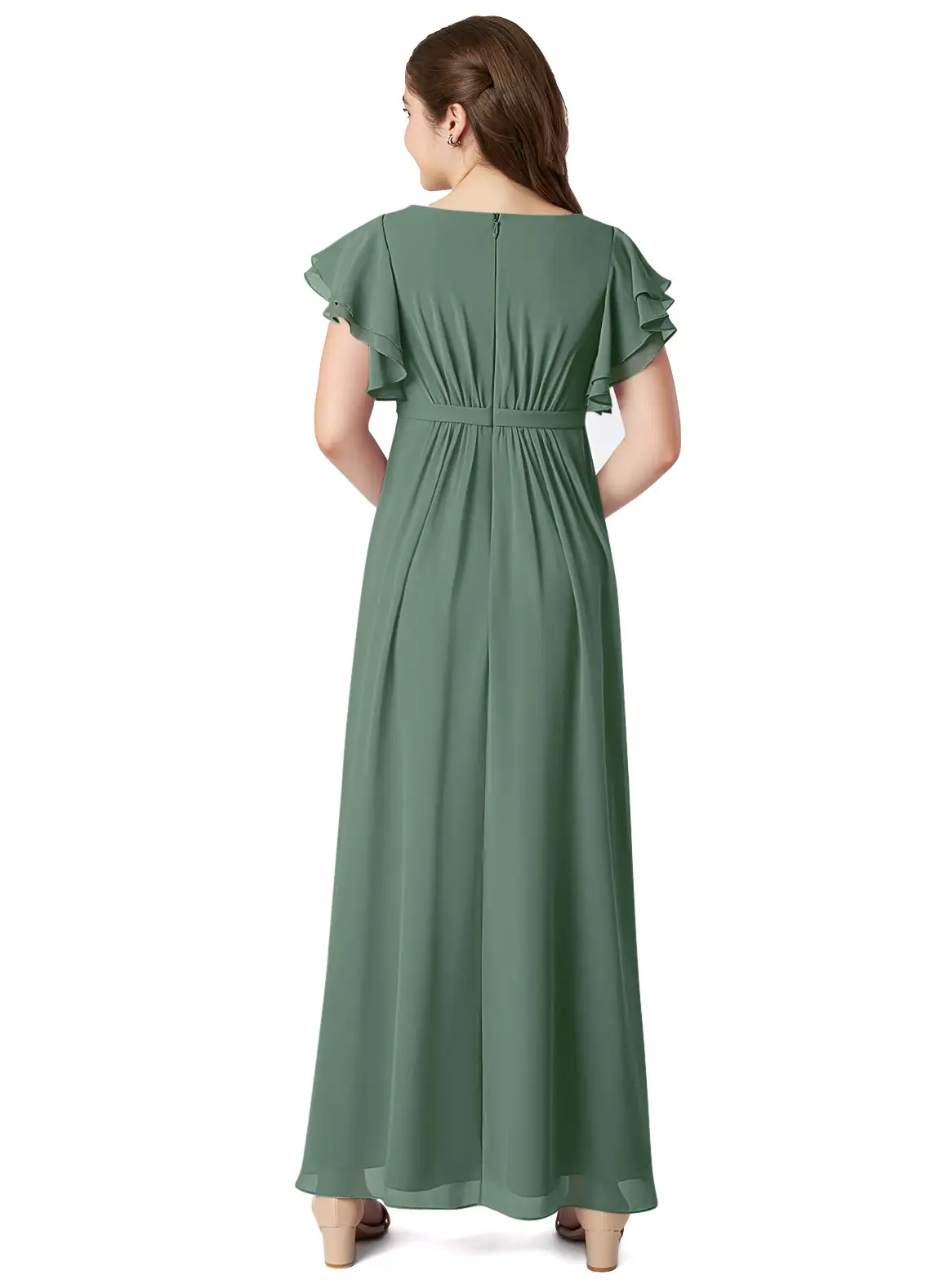A-Line Scoop Pleated Chiffon Eucalyptus Bridesmaid Dress
