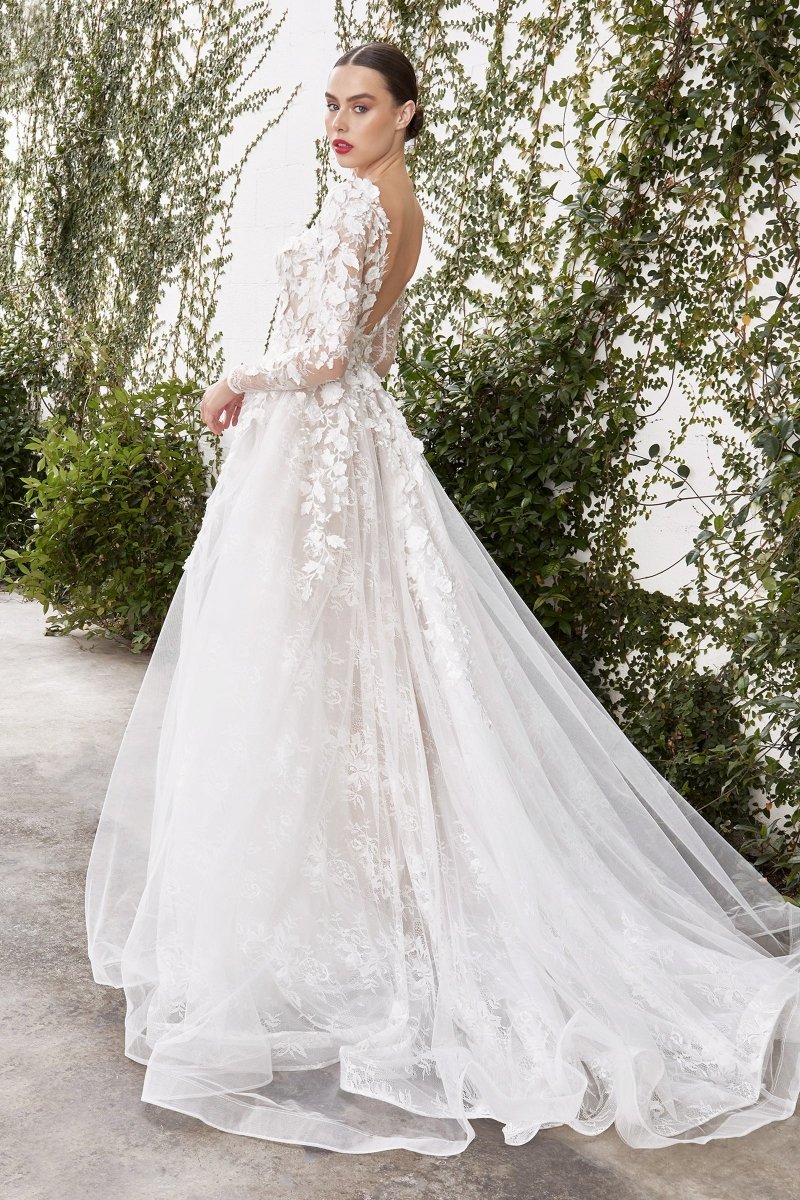  Classic A-Line V-Neck White Florals Wedding Gown #A1067W