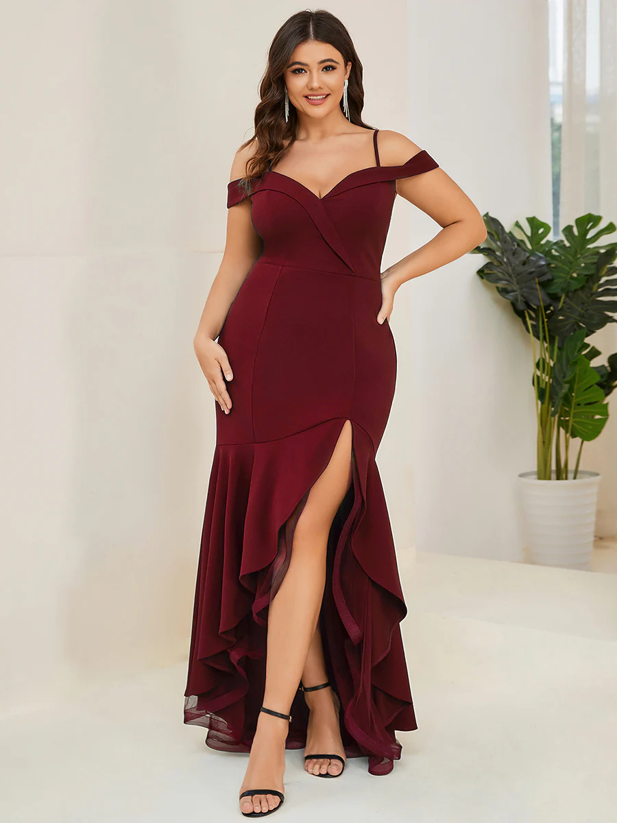 Sultry Fishtail Deep V-Neck Bridesmaid Dress #EMAE00008