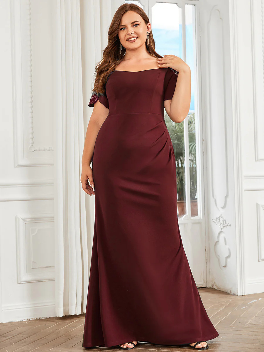 Classy Off Shoulders Short Sleeves Fishtail Bridesmaid Dress #EMAE00026