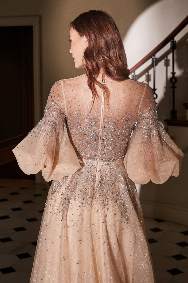 Elegance Illusion Sweetheart Neckline Puff Sleeves Gown #B703