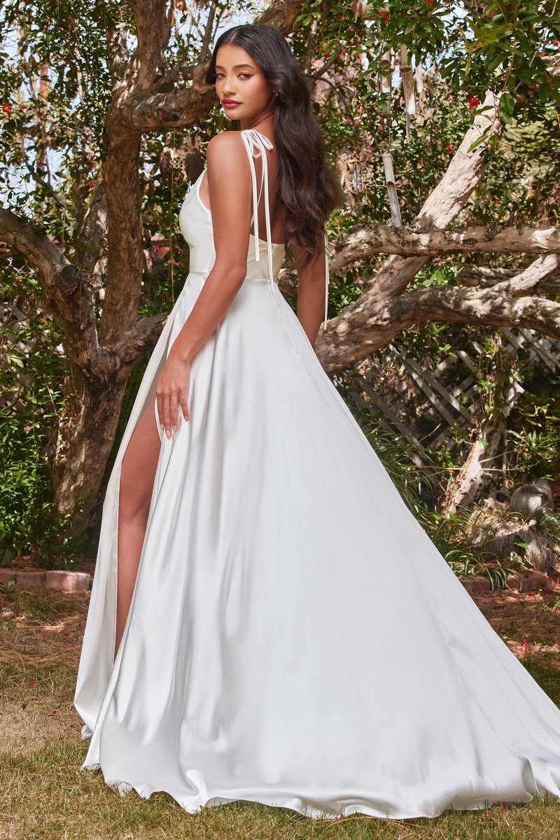 Modern A-Line Spaghetti Straps Satin Wedding Gown #BD104W