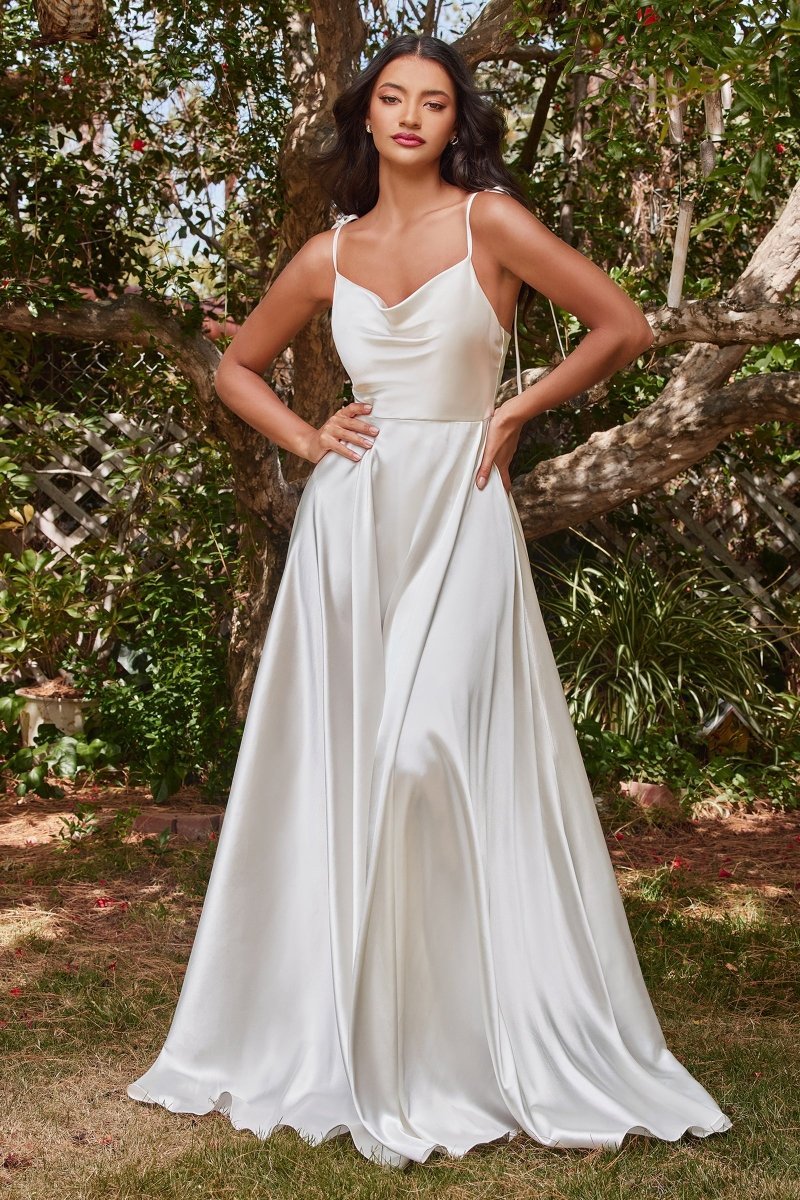 Modern A-Line Spaghetti Straps Satin Wedding Gown #BD104W
