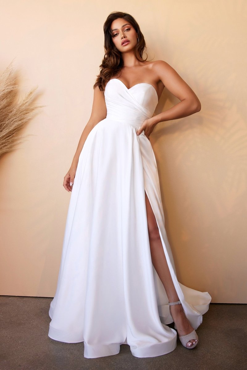 Dreamy Satin Sweetheart Pleated Slit Bridal Gown #CD0166W