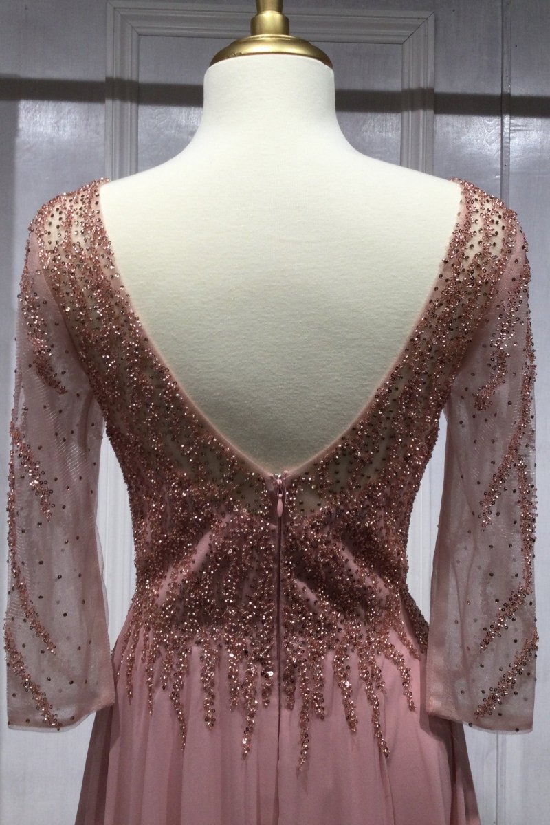 ​​Elegant A-Line Chiffon Beaded Long Sleeve Gown #CD0171