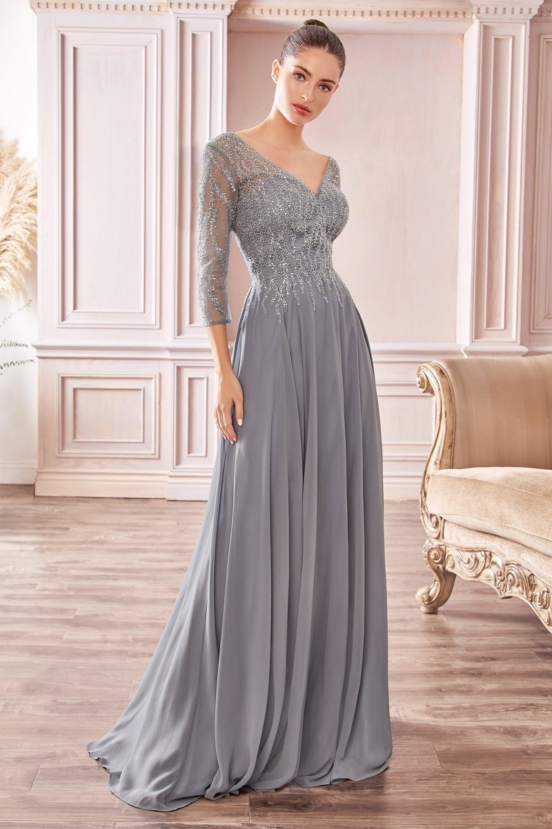 Elegant A-Line Chiffon Beaded Long Sleeve Gown #CD0171  Emdresses