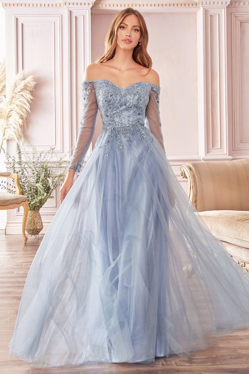 Light Blue Dress Cinderella Evening Dresses Long Sleeve Chiffon Dress  Ladivine By Cinderella Divine