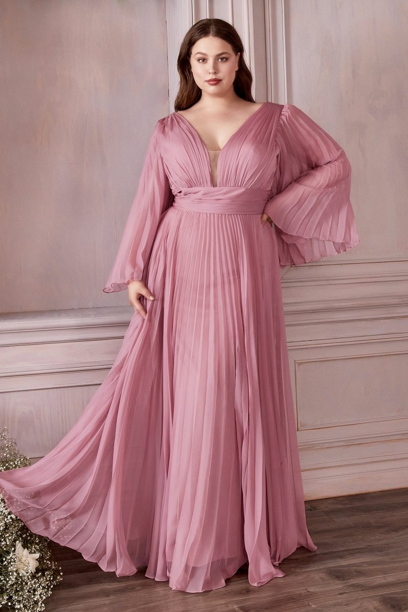 Elegant Deep V-Neck Long Sleeve Chiffon Bridesmaid Dress #CD242C