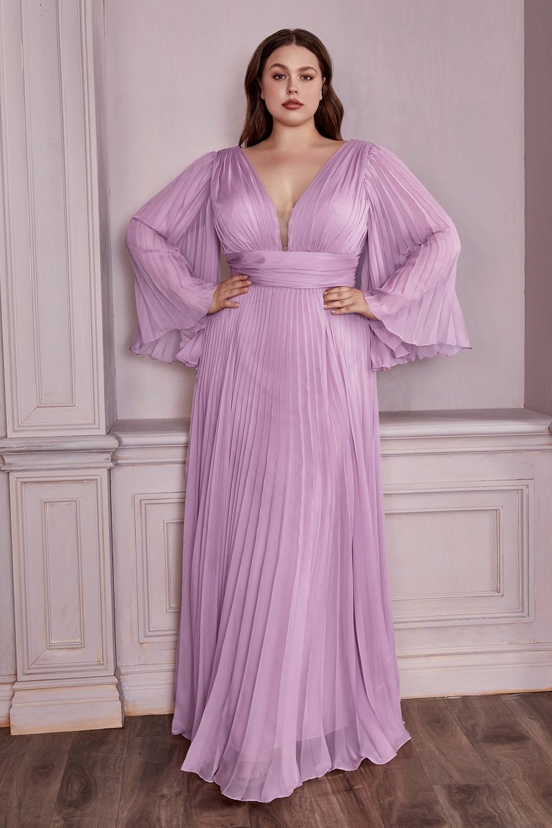 Elegant Deep V-Neck Long Sleeve Chiffon Plus Size Gown #CD242C