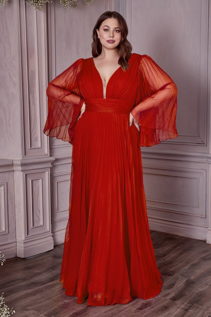 Elegant Deep V-Neck Long Sleeve Chiffon Plus Size Gown #CD242C