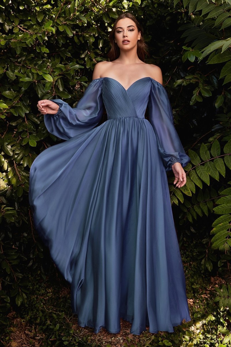 A-Line Sweetheart Pleated Long Sleeve Chiffon Gown #CD243