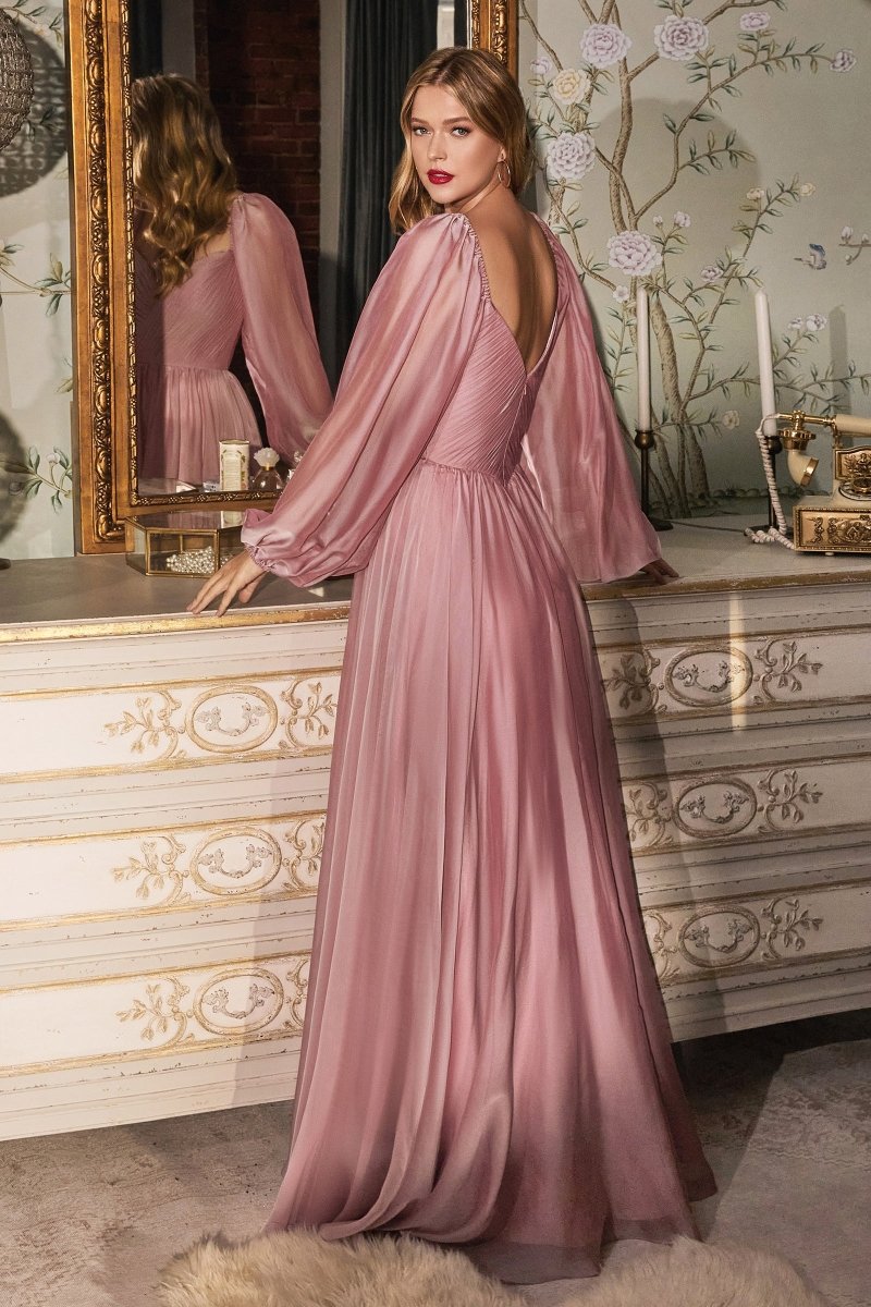 A-Line Sweetheart Pleated Long Sleeve Chiffon Gown #CD243