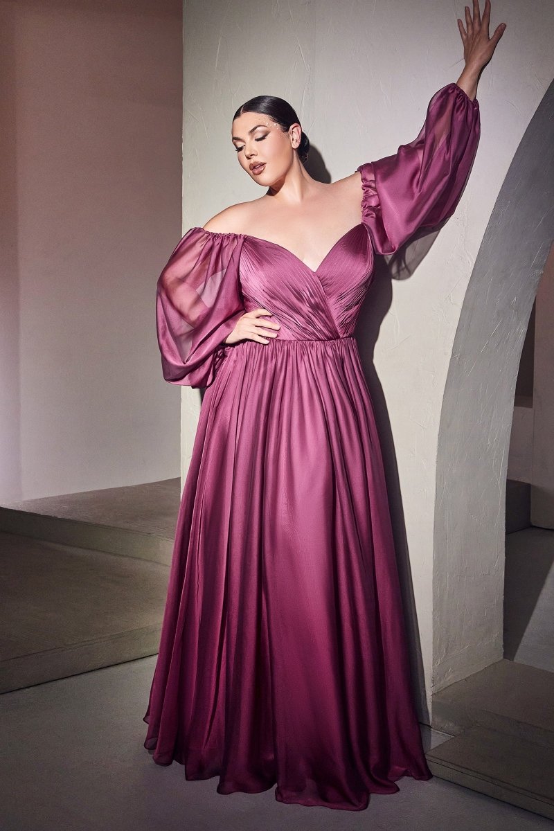 A-Line Chiffon Pleated Long Sleeve Bridesmaid Dress #CD243C