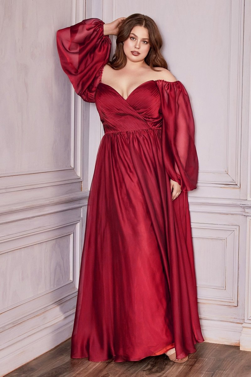 A-Line Chiffon Pleated Long Sleeve Bridesmaid Dress #CD243C