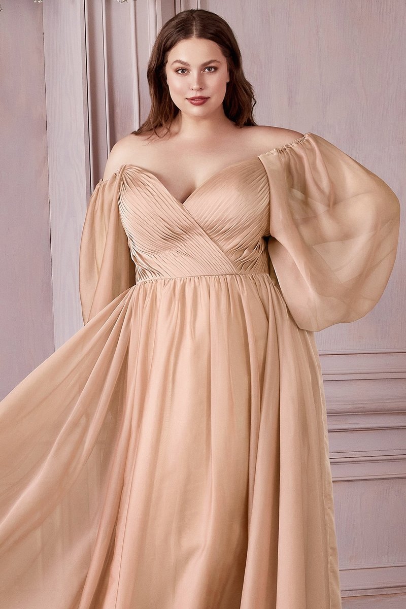 A-Line Chiffon Pleated Long Sleeve Bridesmaid Dress #CD243C