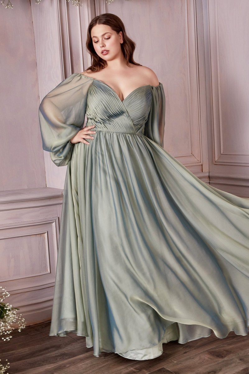 A-Line Chiffon Pleated Long Sleeve Bridesmaid Dress #CD243C