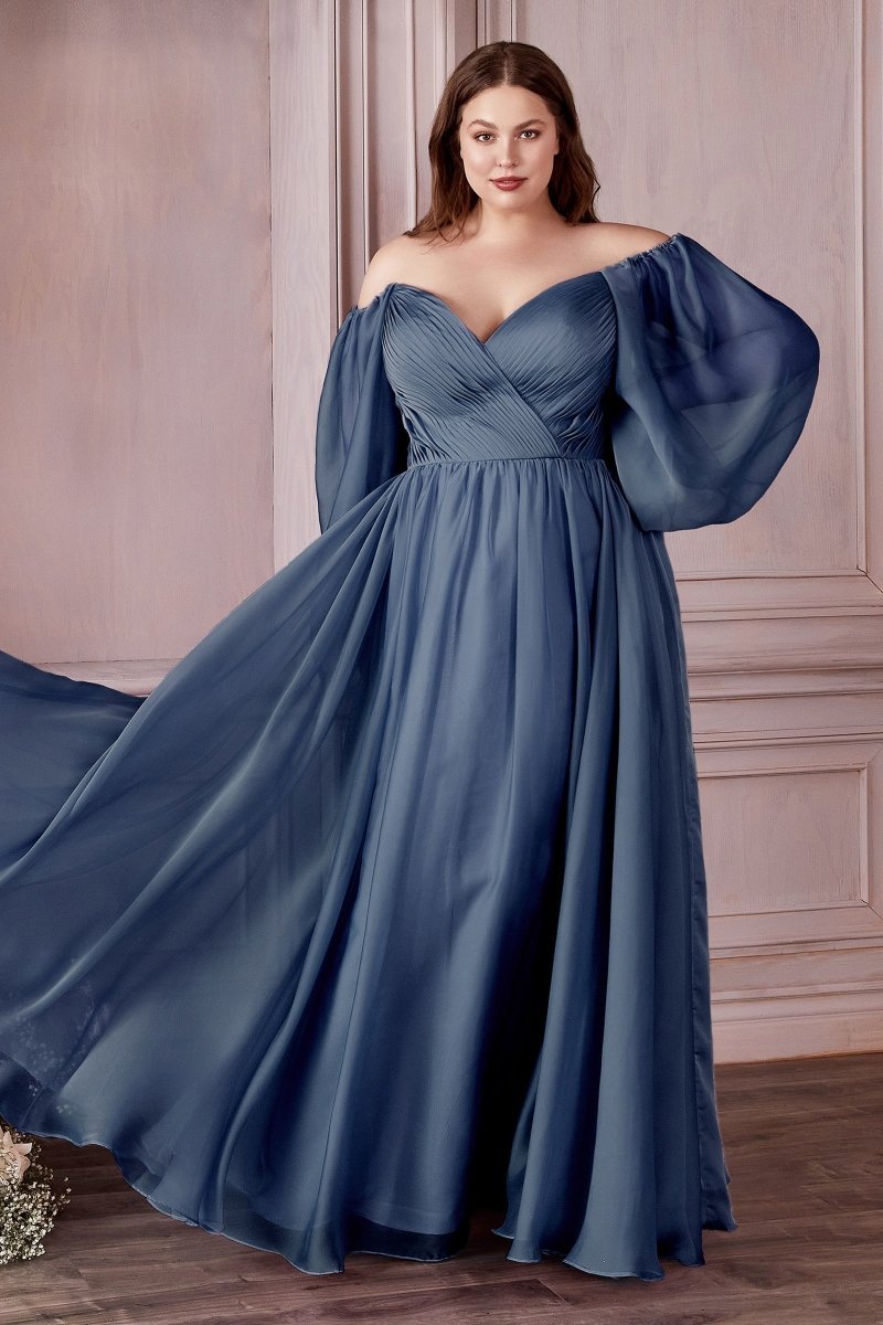 A-Line Chiffon Pleated Long Sleeve Bridesmaid Dress #CD243C