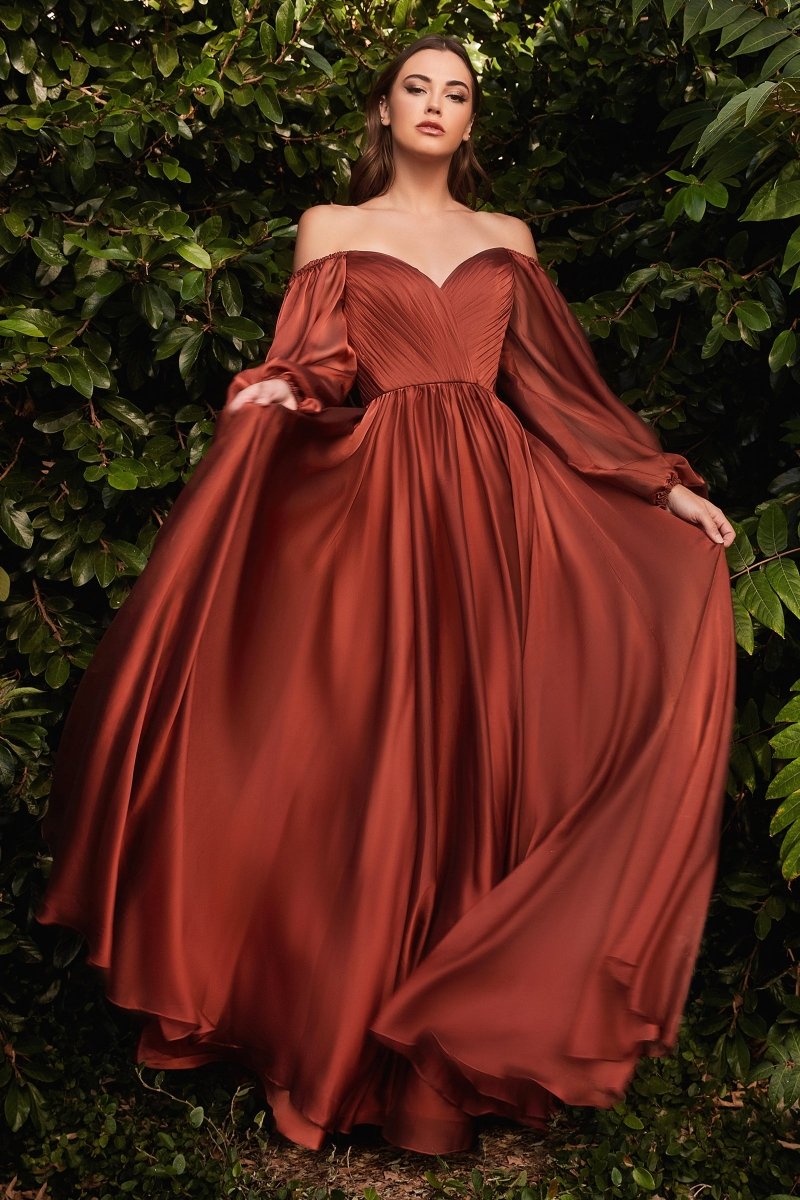 A-Line Sweetheart Pleated Long Sleeve Chiffon Gown #CD243