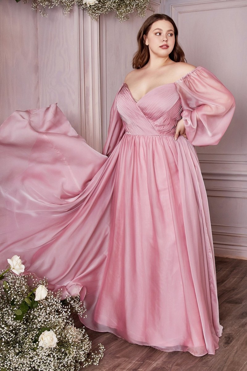 A-Line Chiffon Pleated Long Sleeve Bridesmaid Dress #CD243C