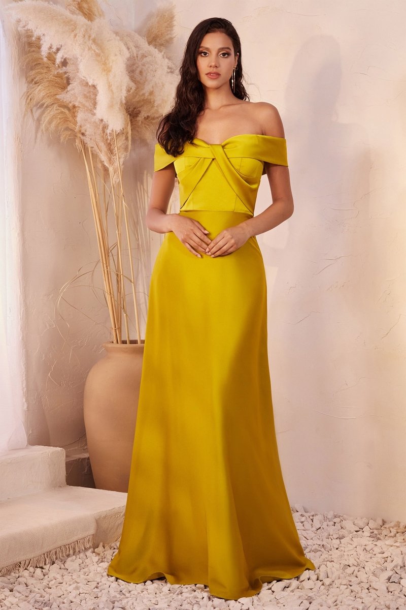 Classic A-Line Satin Off The Shoulder Bridesmaid Dress #CD325