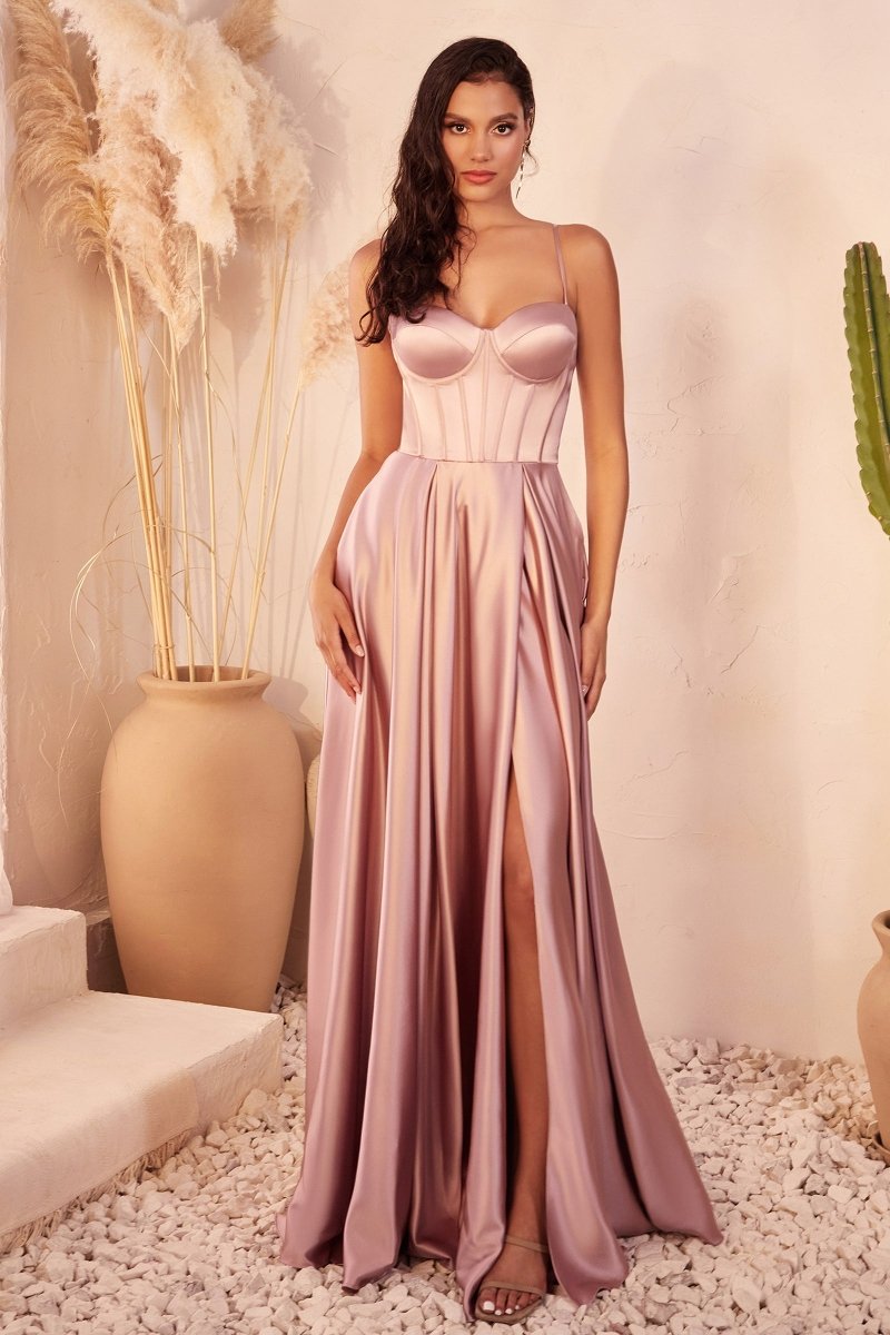 Timeless A-Line Thin Straps Satin Bustier Bridesmaid Dress #CD355