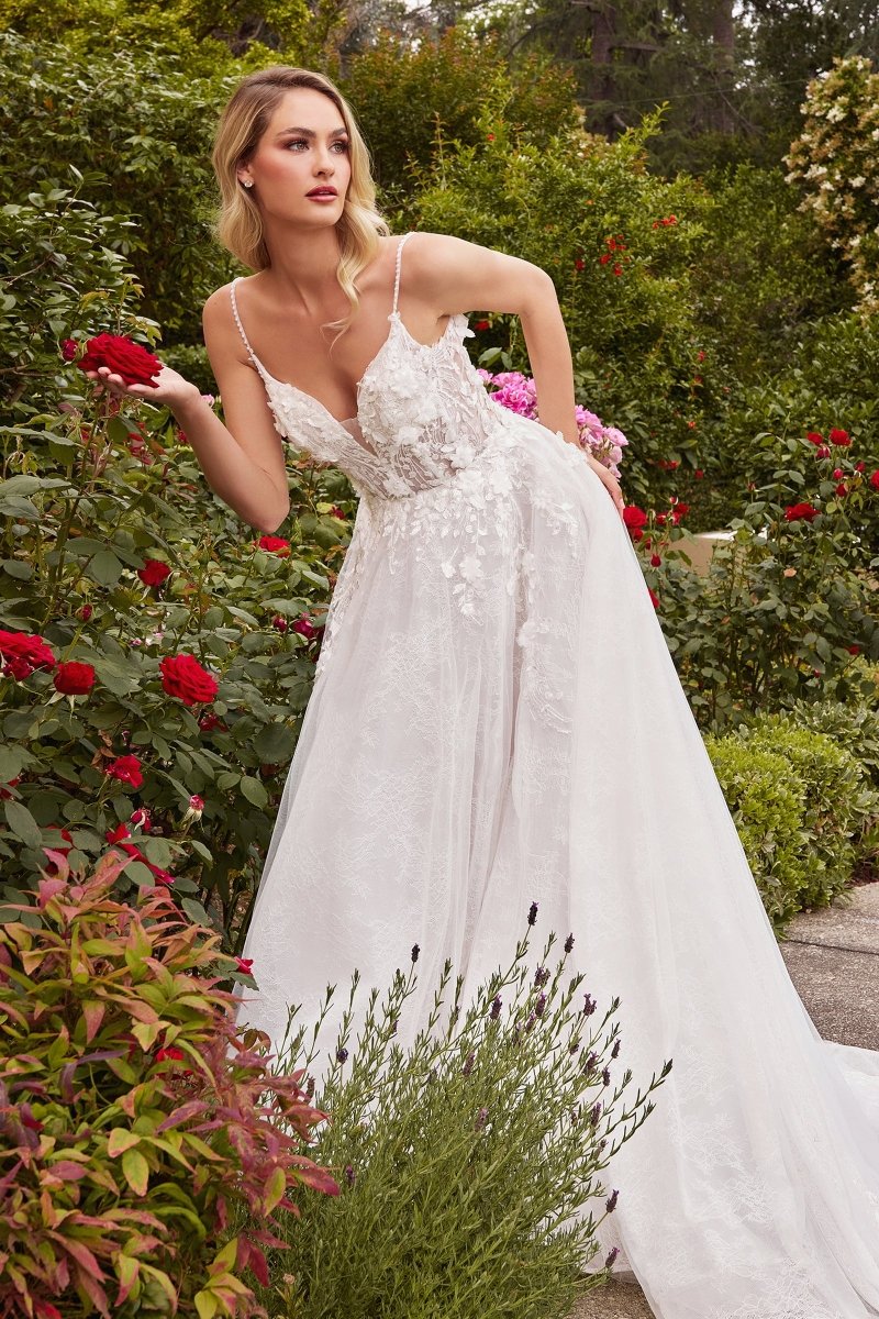 ​​​A-Line Thin Straps Layered Lace Organza Bridal Gown #CD857W