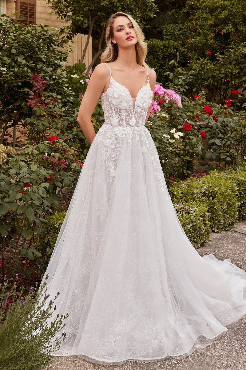 ​​​A-Line Thin Straps Layered Lace Organza Bridal Gown #CD857W